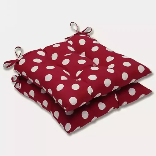 Red & White Polka Dot Tufted Square Cushion Set