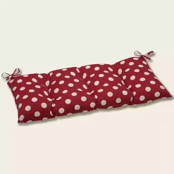 Red & White Polka Dot Tufted Outdoor Bench Cushion