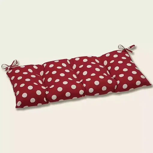 Red & White Polka Dot Tufted Outdoor Bench Cushion