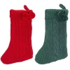 Red and Green Cable Knit Stockings, Set of 2