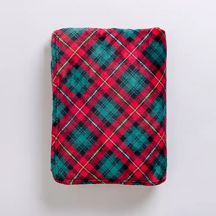 Red and Green Diagonal Plaid Throw
