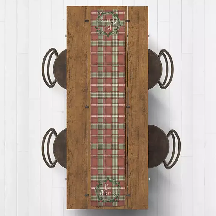 Red and Green Plaid Be Merry Table Runner