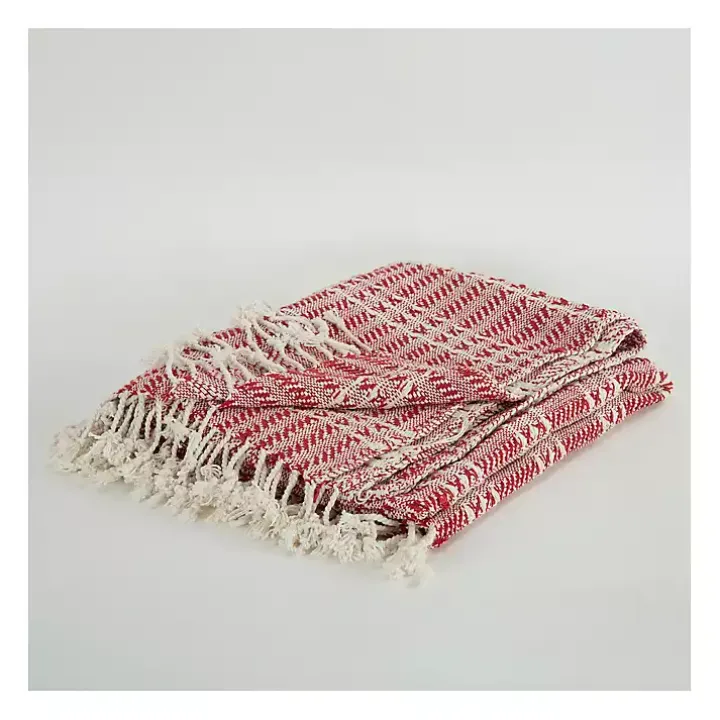 Red and Ivory Striped Cotton Throw