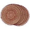 Red and Natural Print Round Placemats, Set of 6