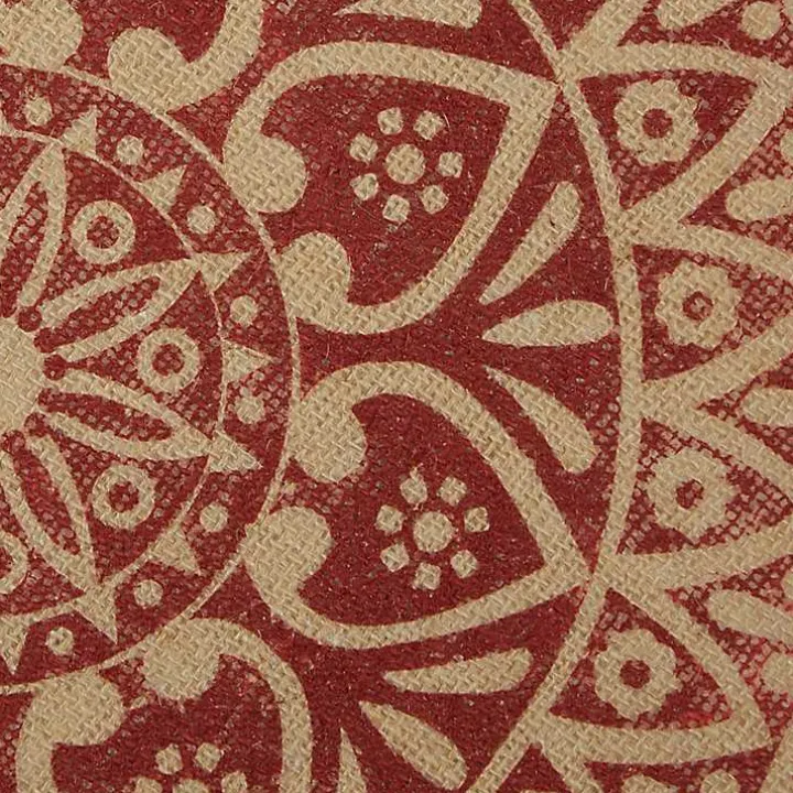 Red and Natural Print Round Placemats, Set of 6