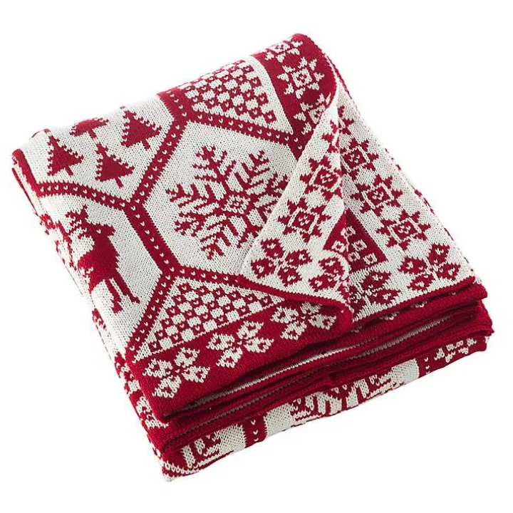 Red and White Geometric Christmas Throw Blanket