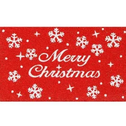 Red and White Merry Christmas Snowflake Doormat