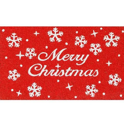 Red and White Merry Christmas Snowflake Doormat