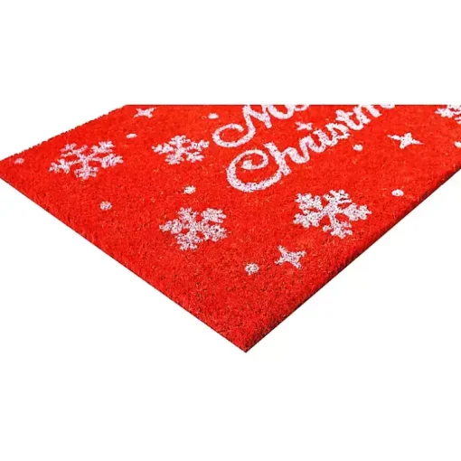 Red and White Merry Christmas Snowflake Doormat