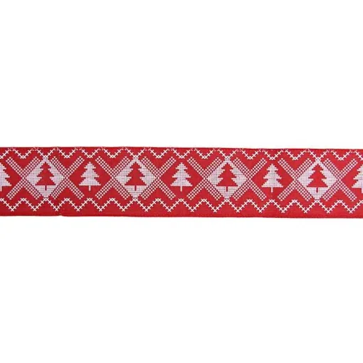 Red and White Nordic Tree 16 yard Christmas Ribbon