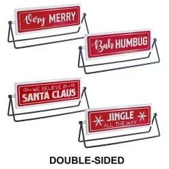 Red and White Reversible Christmas Signs, Set of 2