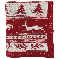 Red and White Stripe Reindeer Christmas Knit Throw