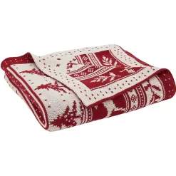 Red and White Stripe Reindeer Christmas Knit Throw