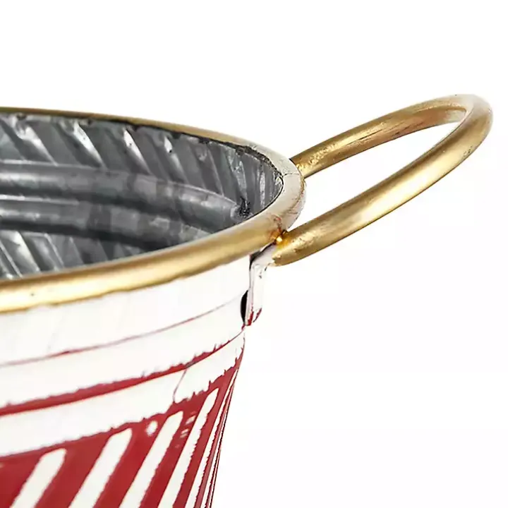 Red and White Striped Christmas Tin Container