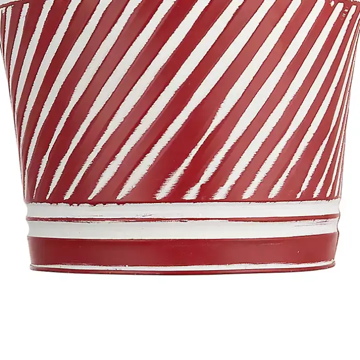 Red and White Striped Christmas Tin Container