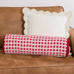 Red and White Windowpane Bolster Pillow