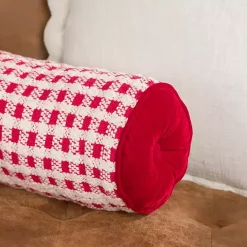 Red and White Windowpane Bolster Pillow