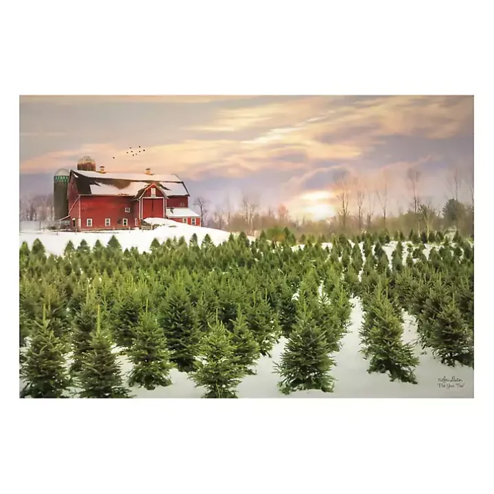 Red Barn and Christmas Tree Farm Canvas Art Print