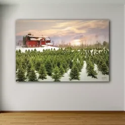 Red Barn and Christmas Tree Farm Canvas Art Print