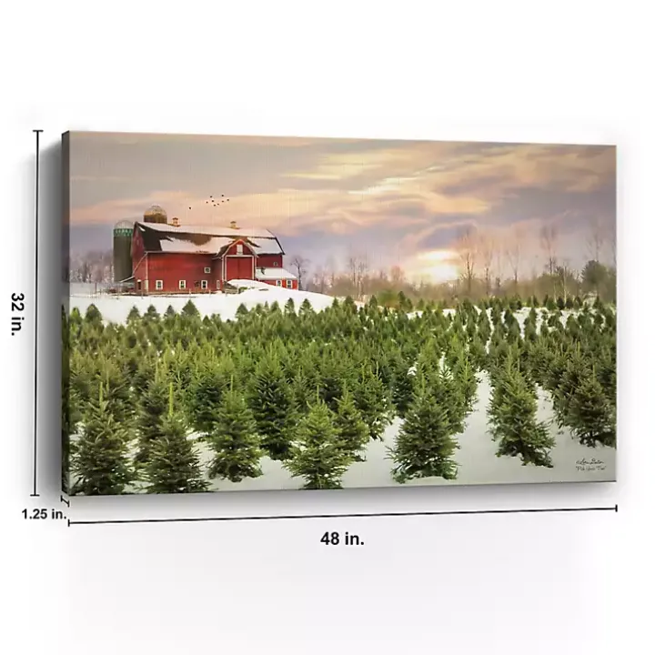 Red Barn and Christmas Tree Farm Canvas Art Print