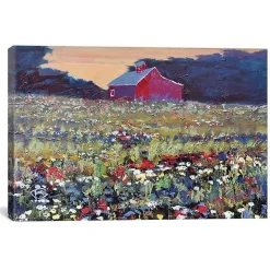 Red Barn and Flowers Canvas Art Print