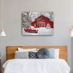 Red Barn in Winter Canvas Art Print, 30x40