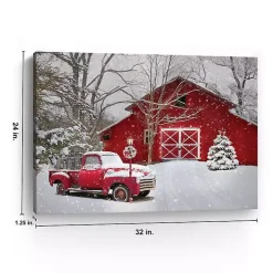 Red Barn in Winter Canvas Art Print, 24x32