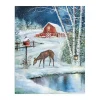 Red Barn with Deer Canvas Art Print