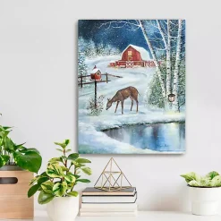 Red Barn with Deer Canvas Art Print