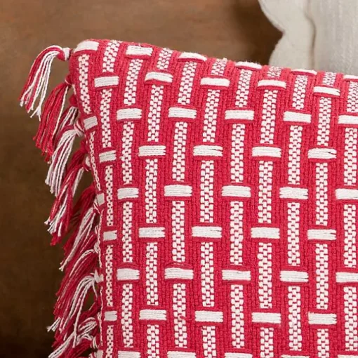 Red Basket Weave Lumbar Pillow