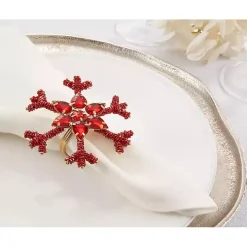 Red Beaded Snowflake Napkin Rings, Set of 4