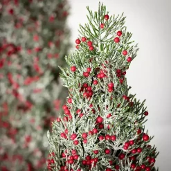 Red Berry Frosted Mini Tabletop Trees, Set of 2