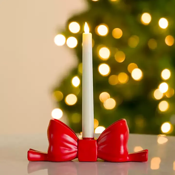 Red Bow Taper Candle Holder