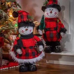 Red Buffalo Check Standing Snowmen, Set of 2
