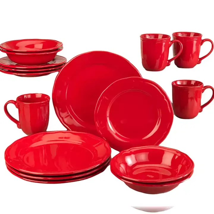 Red Ceramic Soft Scallop 16-pc. Dinnerware Set