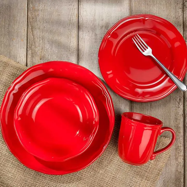 Red Ceramic Soft Scallop 16-pc. Dinnerware Set