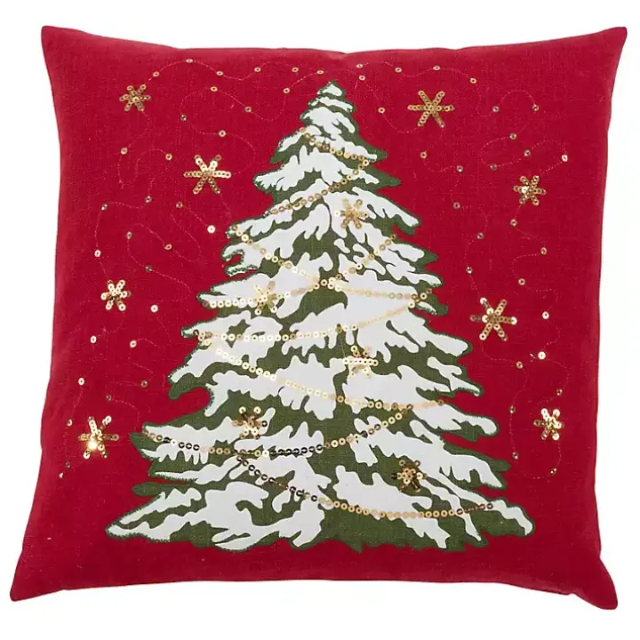Red Christmas Tree LED Square Pillow