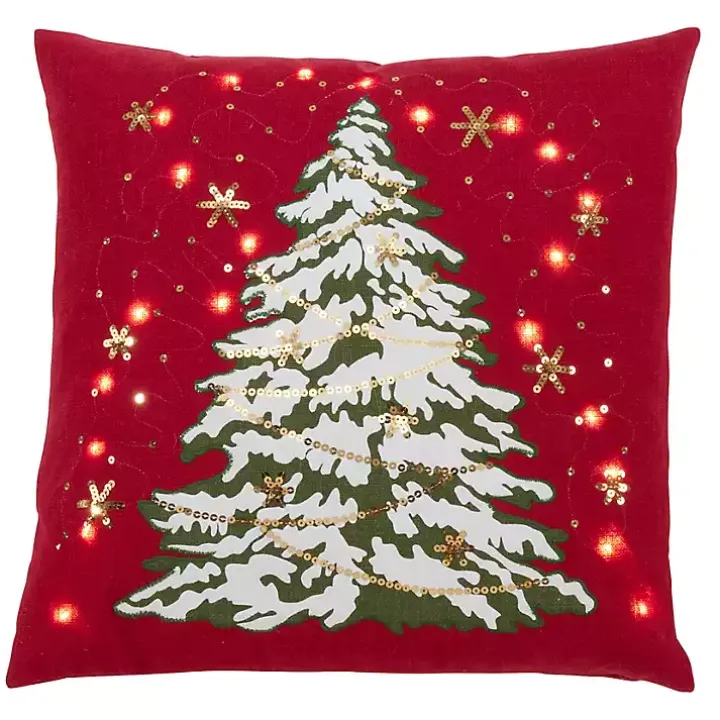 Red Christmas Tree LED Square Pillow