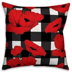 Red Floral Buffalo Check Outdoor Pillow