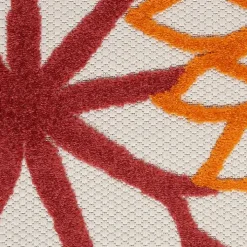 Red Floral Burst Outdoor Round Area Rug, 5 ft.