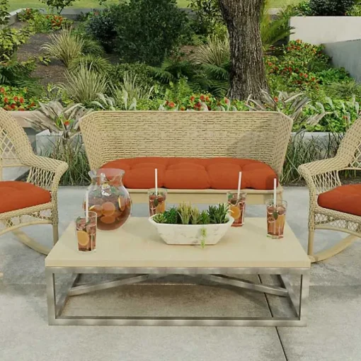 Red French Edge Outdoor Wicker Settee Cushion