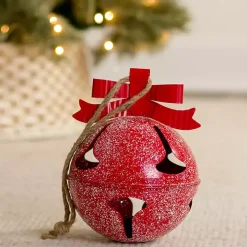 Red Glitter Metal Bell Ornament, 12 in.