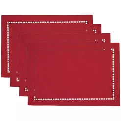 Red Hemstitch Laser-Cut Placemats, Set of 4