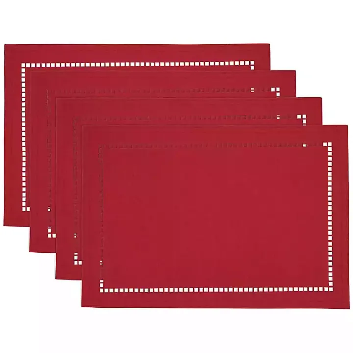 Red Hemstitch Laser-Cut Placemats, Set of 4