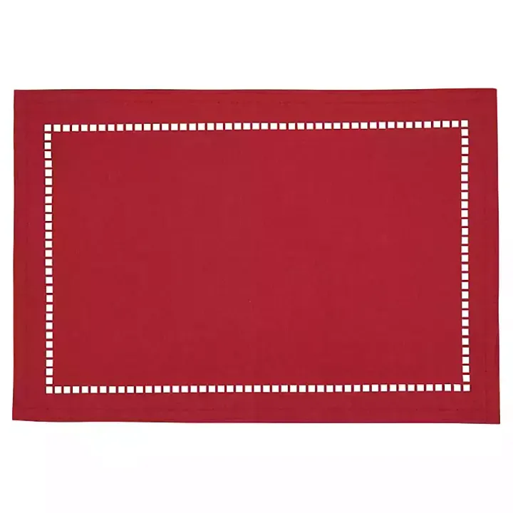 Red Hemstitch Laser-Cut Placemats, Set of 4
