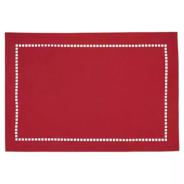 Red Hemstitch Laser-Cut Placemats, Set of 4