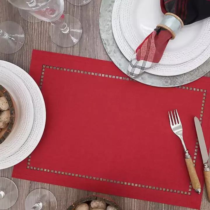 Red Hemstitch Laser-Cut Placemats, Set of 4