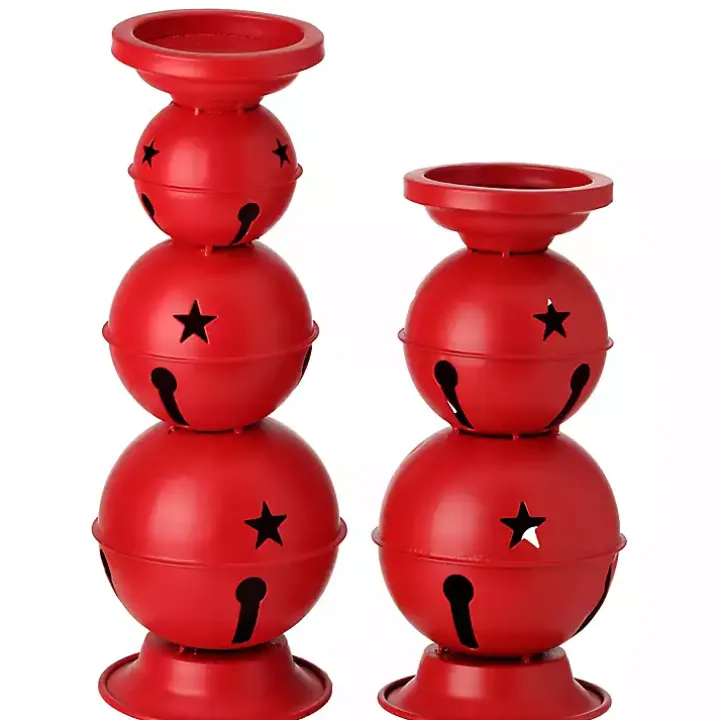 Red Jingle Bells Candle Holders, Set of 2