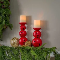 Red Jingle Bells Candle Holders, Set of 2