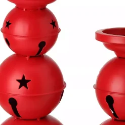 Red Jingle Bells Candle Holders, Set of 2